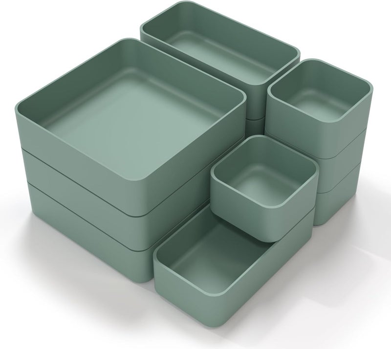 CHANCETSUI 11-Piece Stackable Drawer Organizer Set, Multi-size Desk Drawer Organizer Trays Vanity Storage Bins for Storing Makeup, Stationery, Utensils in Bathroom Dresser, Office and Kitchen - Image 1